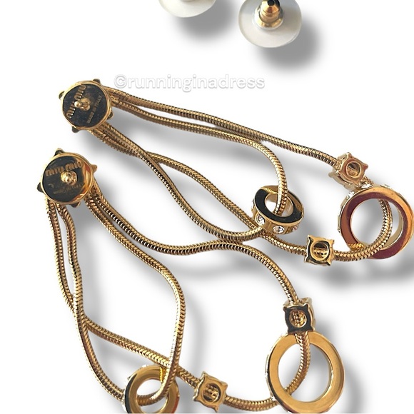 Authentic Miu Miu Crystal-Embellished Gold Snake Chain Tassel Drop Earrings - Picture 7 of 9